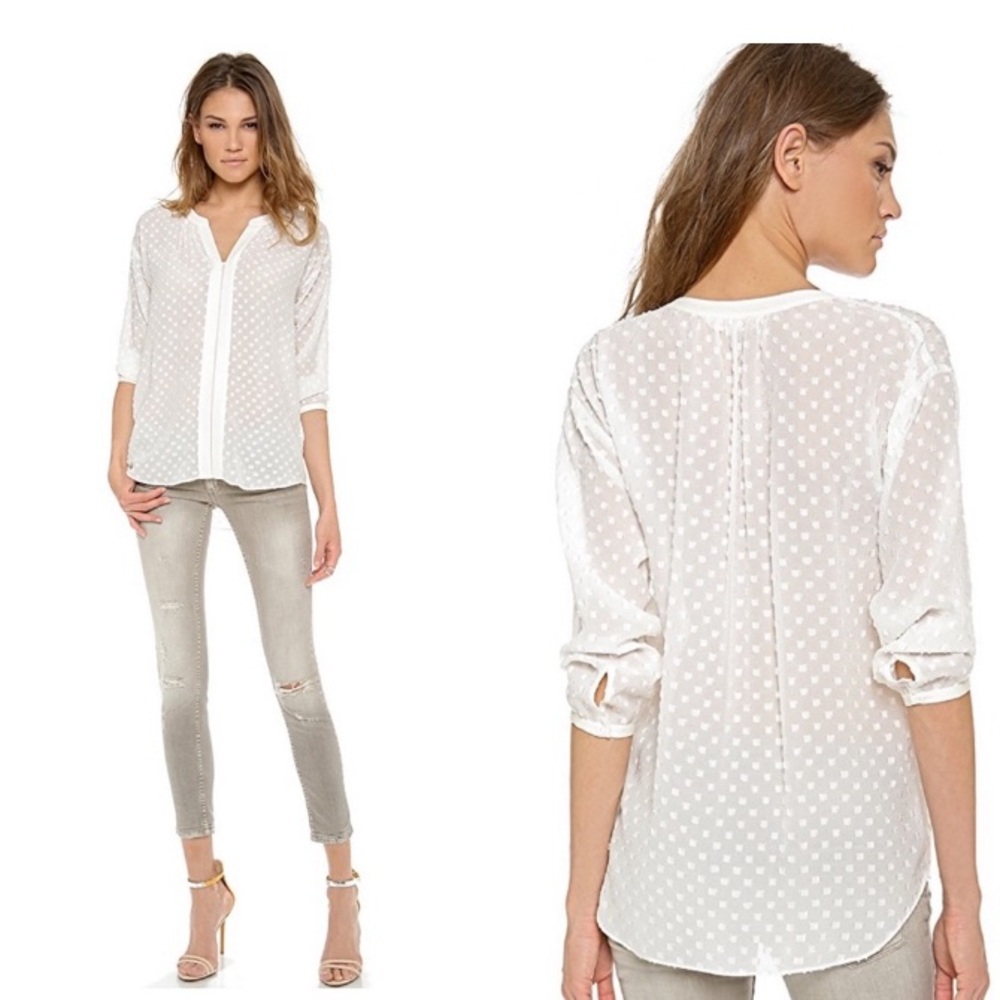 REBECCA TAYLOR SILK BLEND IVORY/CREAM POPOVER BLOUSE IN EUC SIZE 4